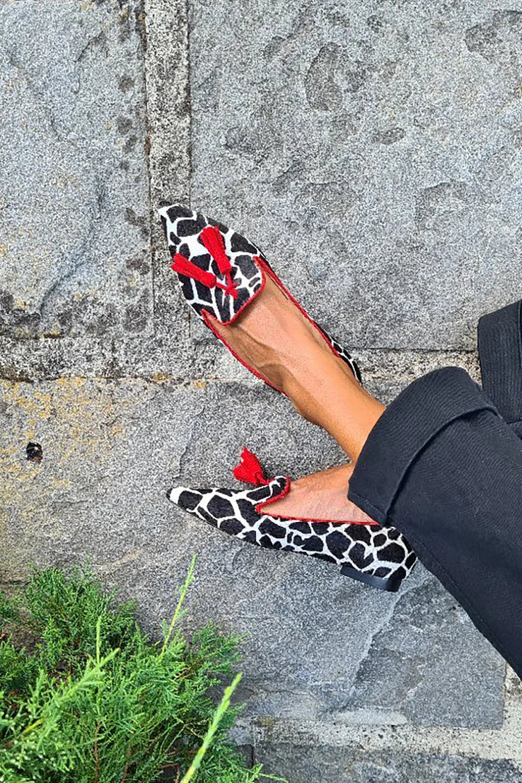 Catherine | Animal print loafers with red fringes