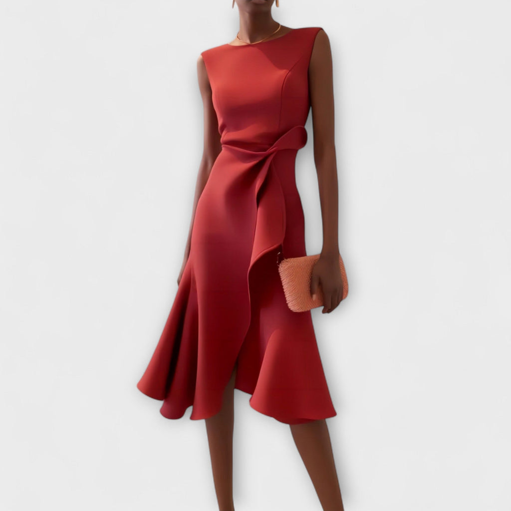 Julia - Asymmetrical Draped Midi Dress