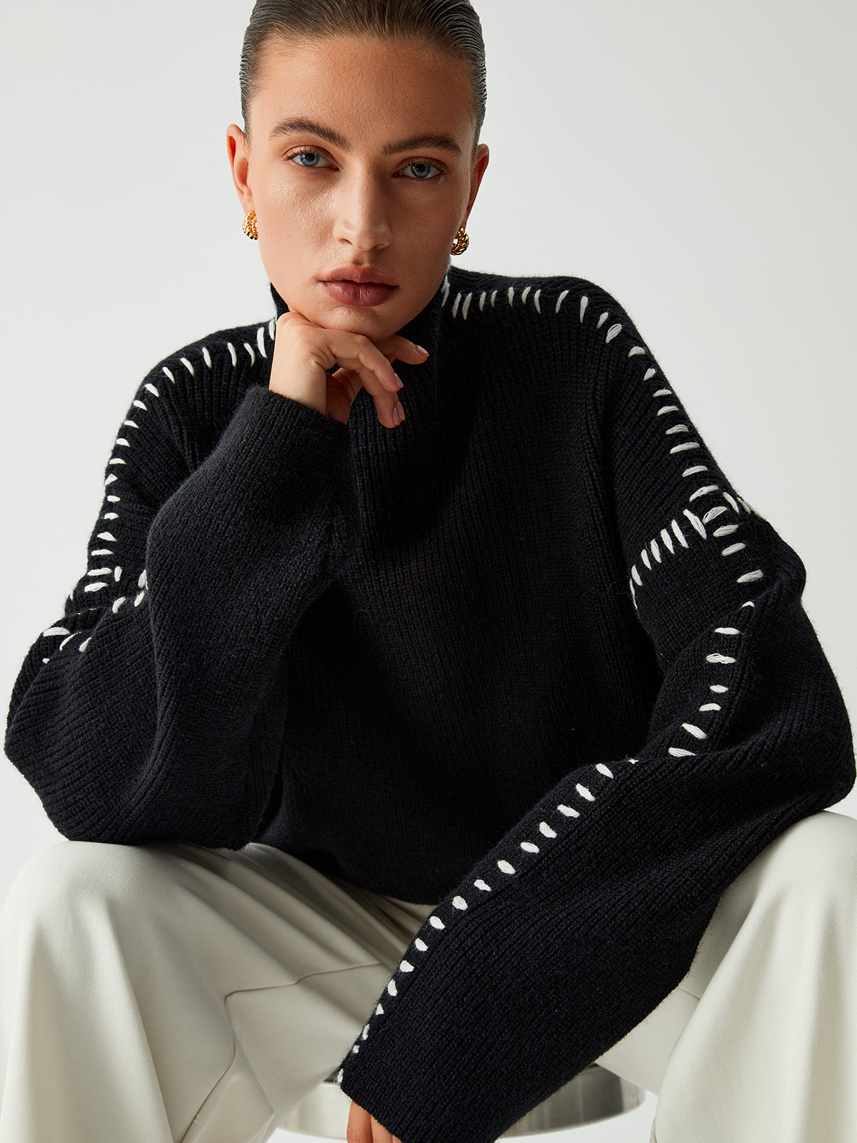 Alma | Oversized Turtleneck Jumper with Piqué Details