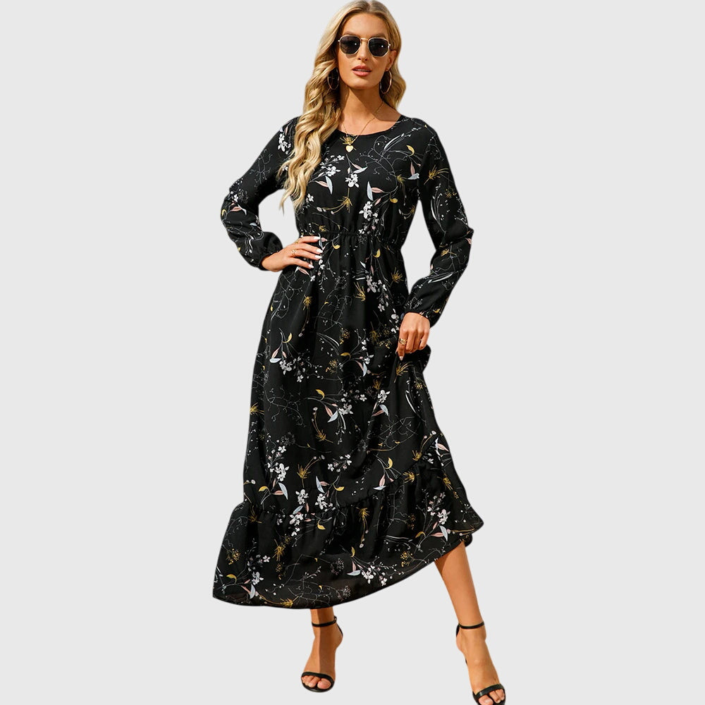 Chelsea - Floral Print Wrap Maxi Dress with Long Sleeves