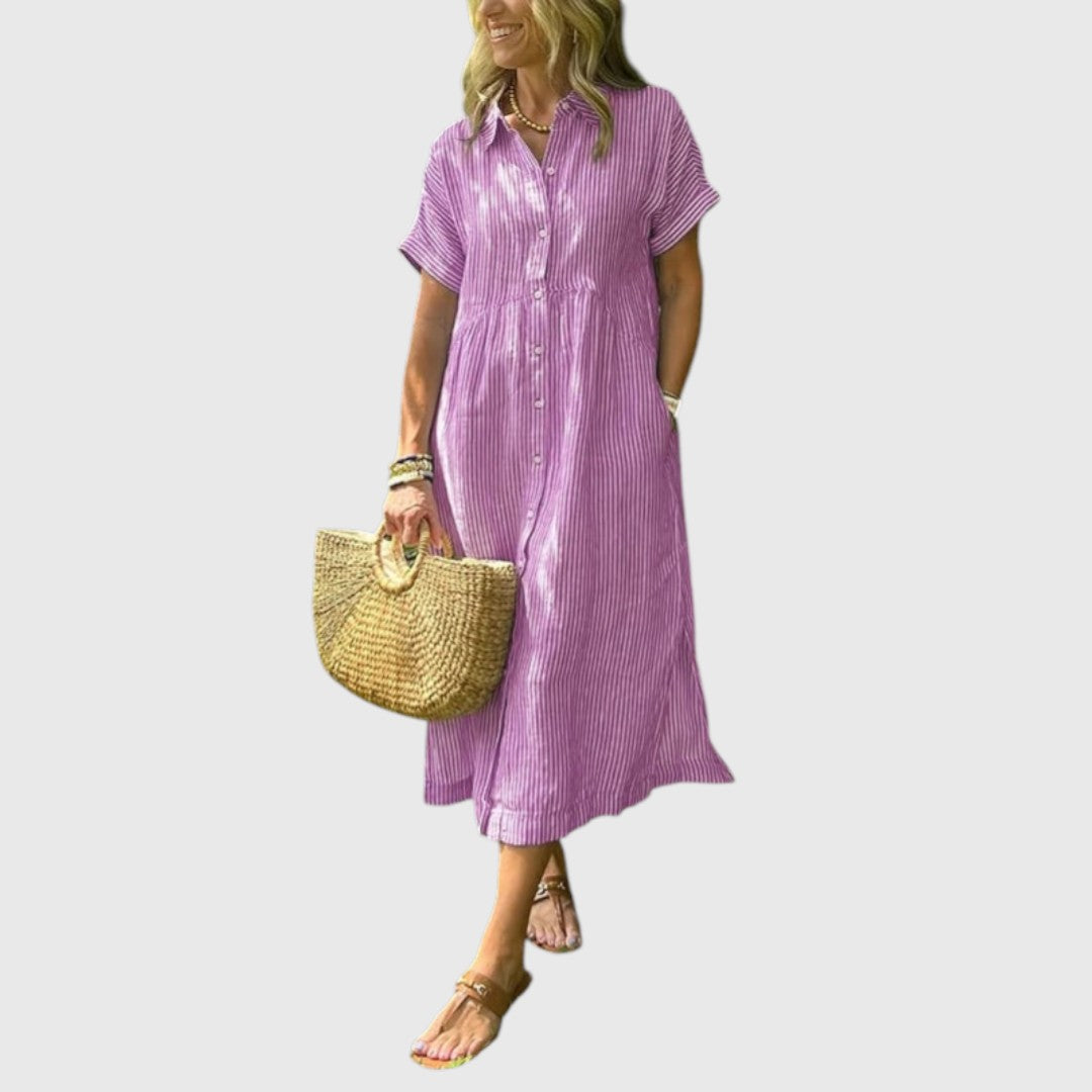 Marian - Striped maxi dress with lapels and buttons