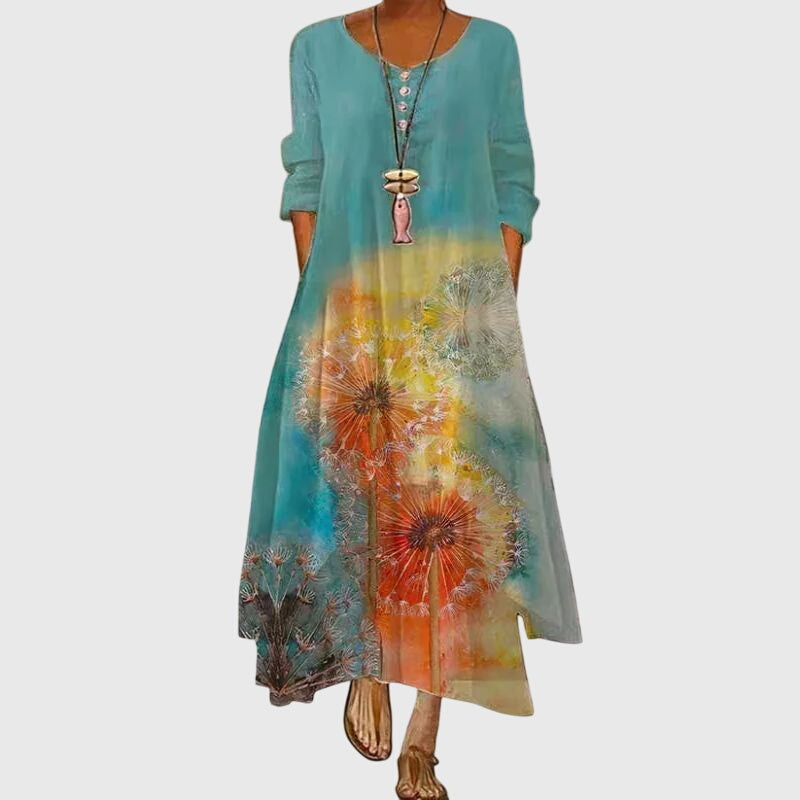 Alexandra - Ladies Summer Long Sleeve Printed Maxi Dress
