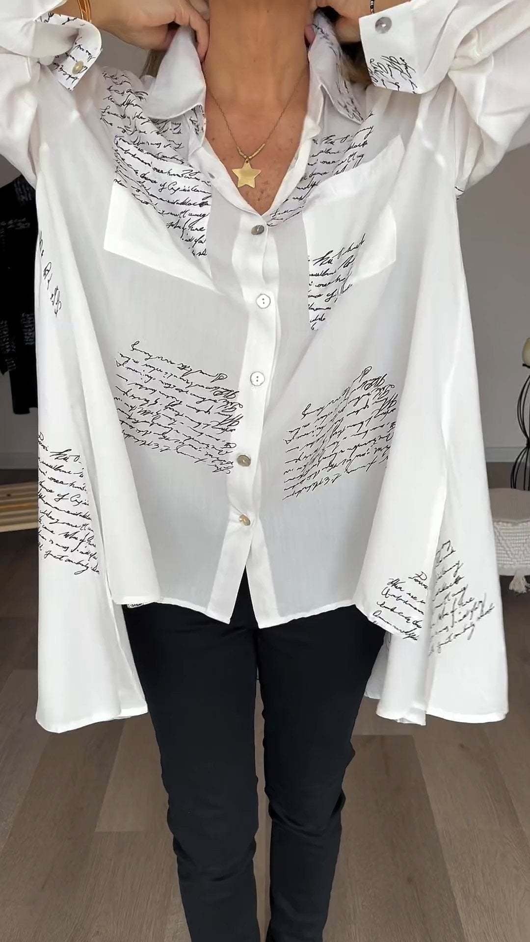 Callista | Button-Up Shirt with Handwritten Design