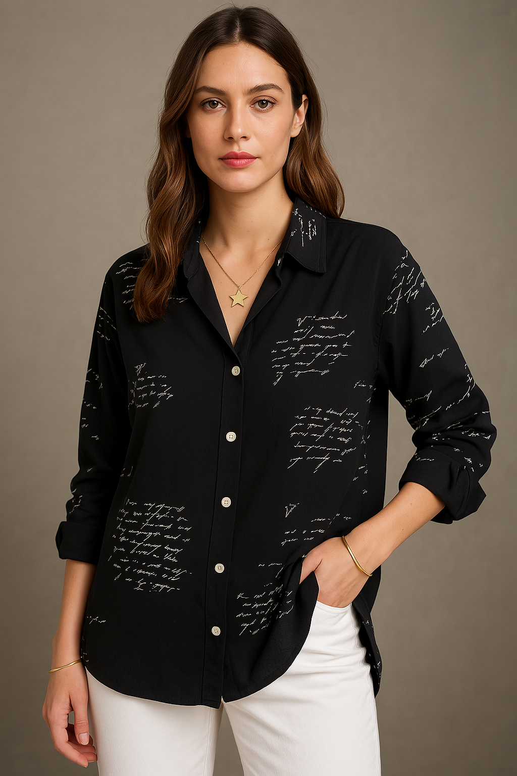 Callista | Button-Up Shirt with Handwritten Design